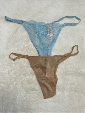 Victoria's Secret Lace Thong Pair - Light Blue & Taupe